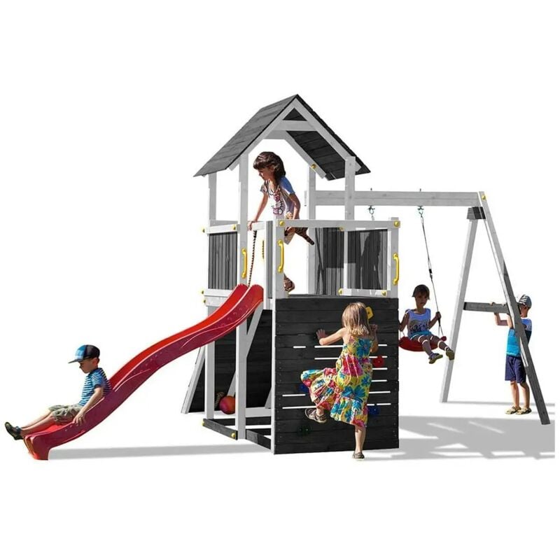 foto del prodotto fungoo scivolo altalena e arrampicata in legno carol 3 bianco gioco in legno per giardino
