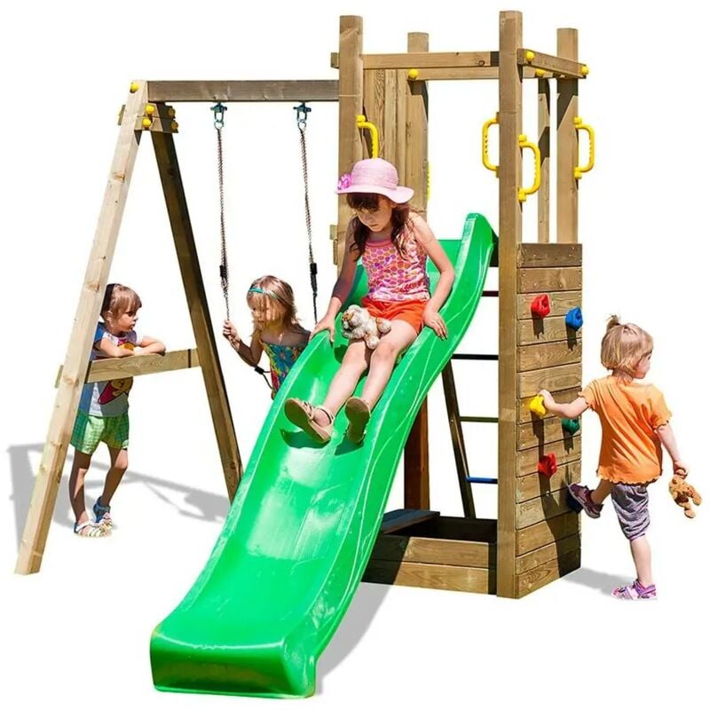 foto del prodotto fungoo scivolo e altalena in legno funny 3 gioco in legno per giardino