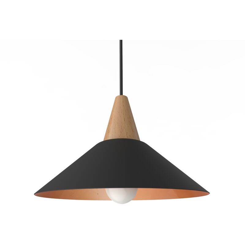 foto del prodotto funnel sospensione, 1x e27, max 42w, metallo, nero opaco foglia rame, d.25cm lumicom
