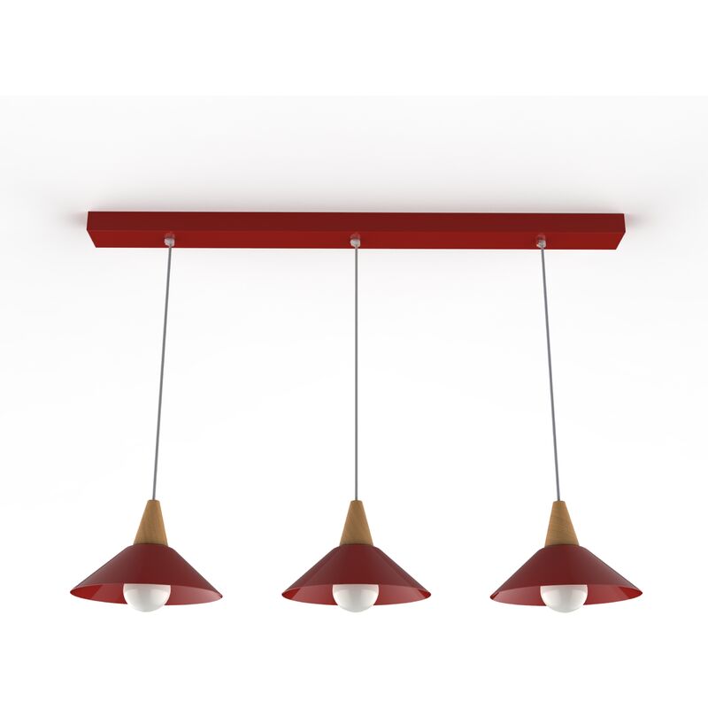 foto del prodotto funnel sospensione binario, 3x e27, max 42w, metallo, rosso lucido, d.25cm l.100cm lumicom