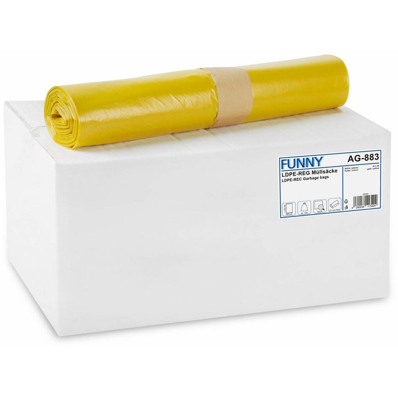 foto del prodotto funny ag 883 sacchi della spazzatura, in ldpe, capacita 120 l, giallo, 700 x 1100 mm, 250 pezzi