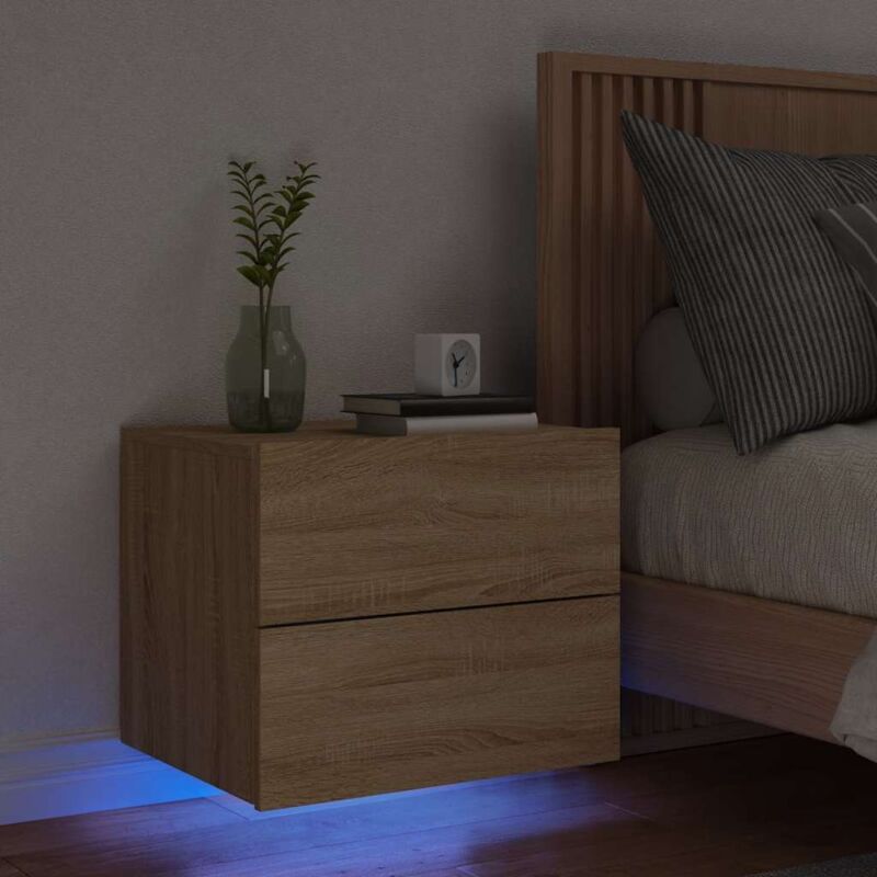 foto del prodotto furniture limited comodino a parete con luci led rovere sonoma