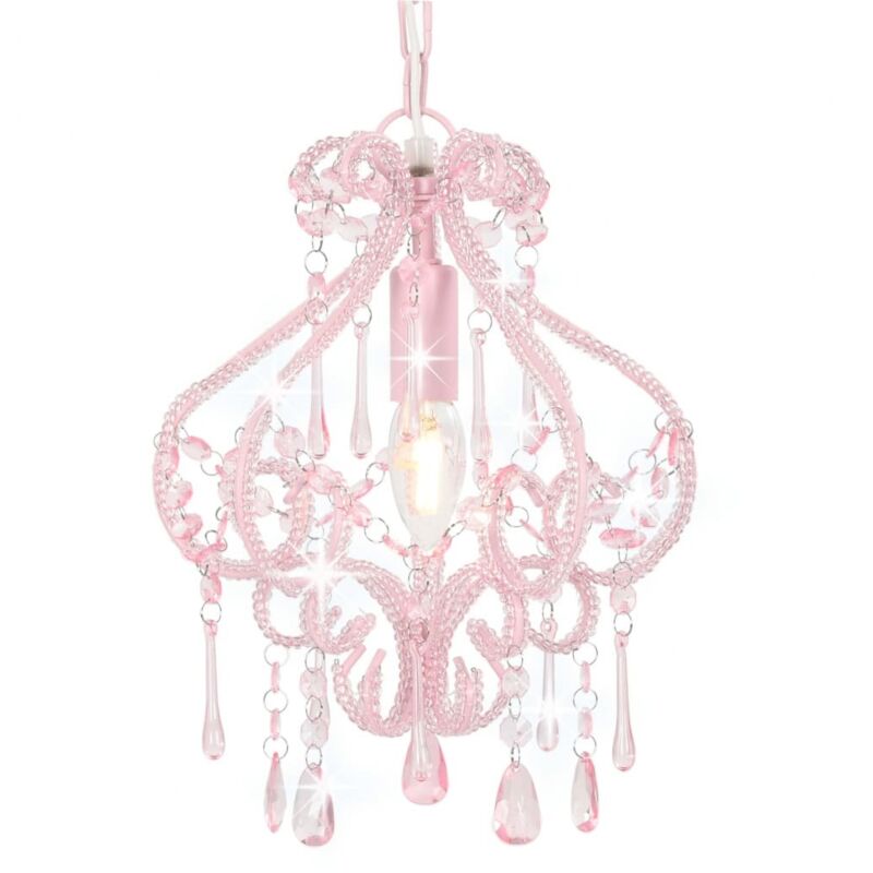 foto del prodotto furniture limited lampadario con perle rosa rotondo e14