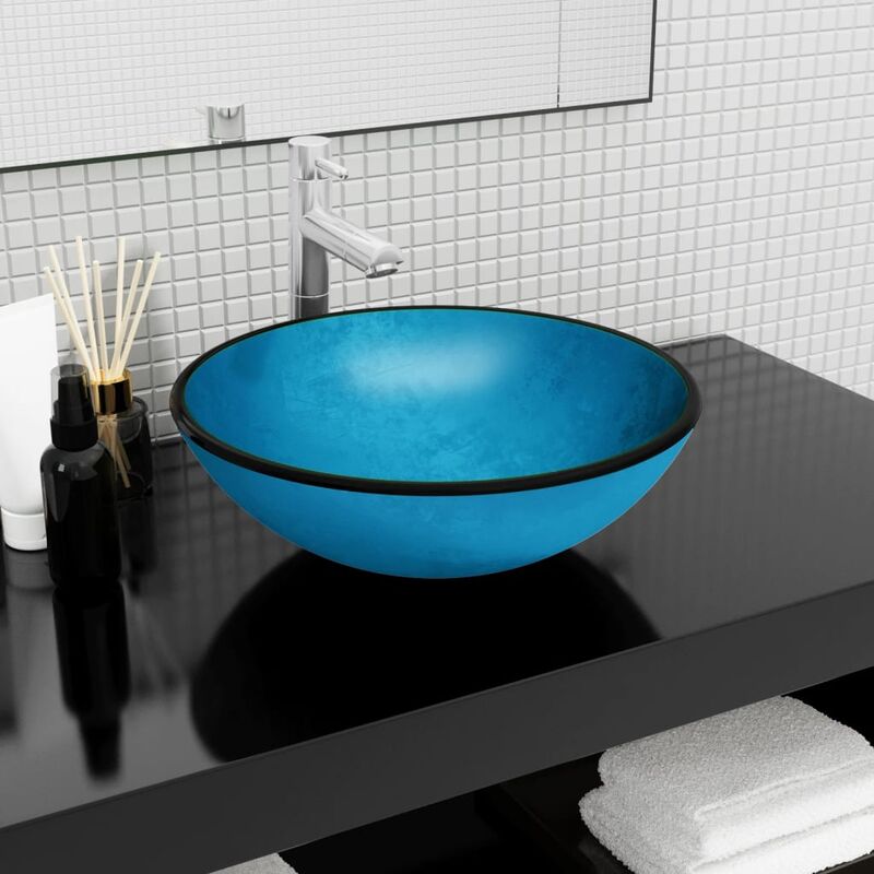 foto del prodotto furniture limited lavandino in vetro temperato 42x14 cm blu