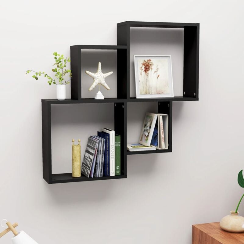 foto del prodotto furniture limited mensola da parete a cubo nera 80x15x78,5 cm