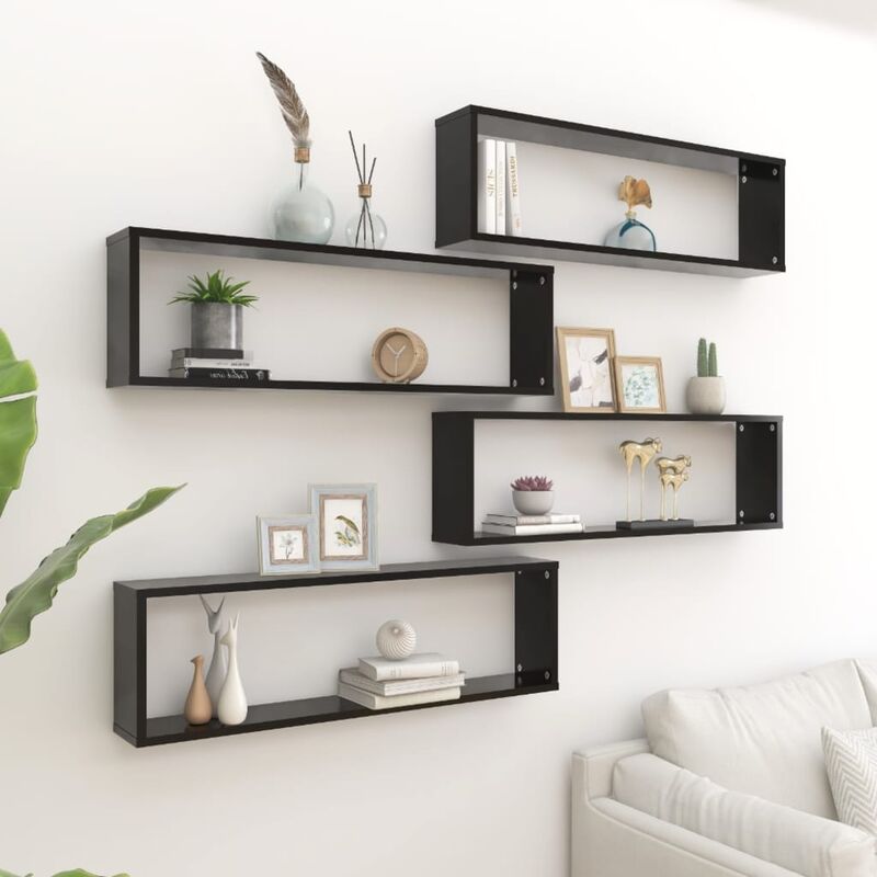 foto del prodotto furniture limited mensole parete a cubo 4 pz nere 100x15x30 cm
