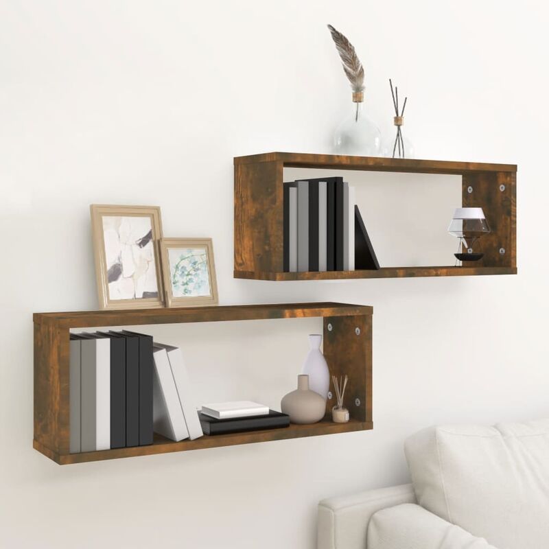 foto del prodotto furniture limited - mensole parete cubo 2pz rovere fumo