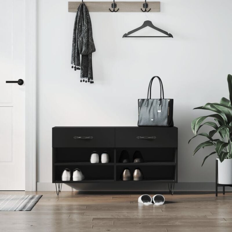 foto del prodotto furniture limited panca porta scarpe nera 102x35x55 cm in legno