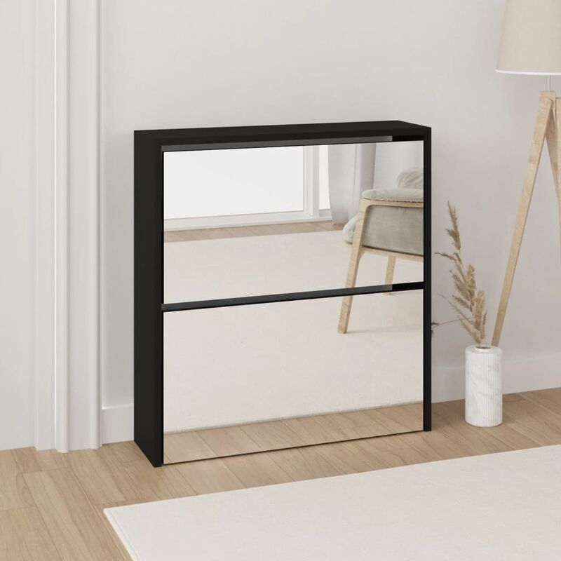 foto del prodotto furniture limited scarpiera con specchio a 2 livelli nera