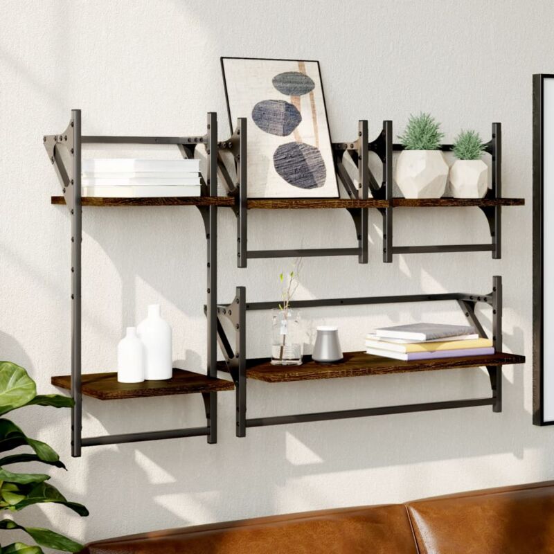 foto del prodotto furniture limited set mensole parete con aste 4pz rovere