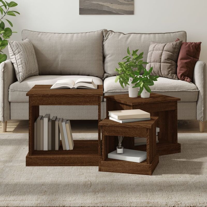 foto del prodotto furniture limited tavolini da salotto 3 pz rovere marrone in