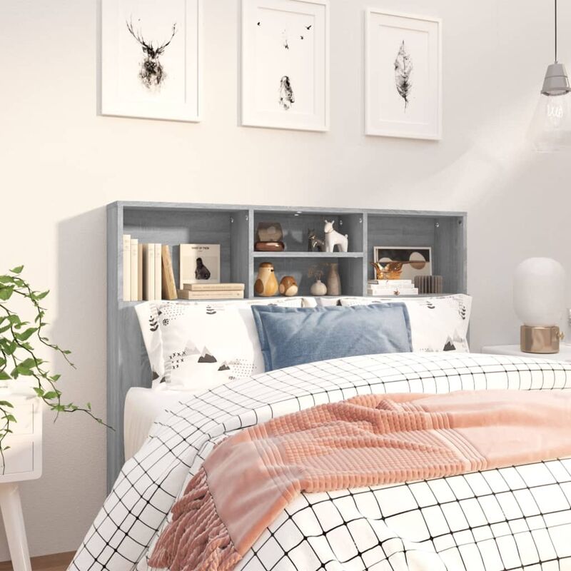 foto del prodotto furniture limited testiera con scomparti grigio sonoma