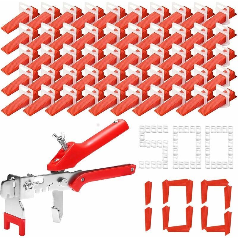 foto del prodotto furniturebox uk kit di livellamento per piastrelle da 601 pezzi con 500 cunei di livellamento per piastrelle da 2 mm, 100 cunei di livellamento per