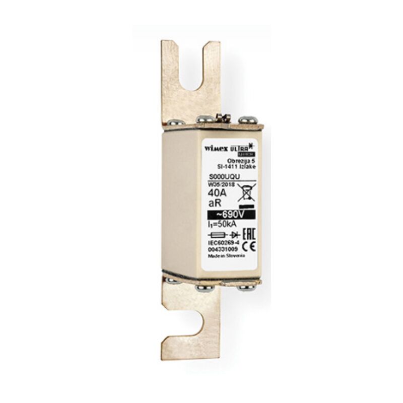 foto del prodotto fusibile nh 000 b ar, super rapido, con percussore, 690v 40a, fissaggio a bullone wimex 5522007