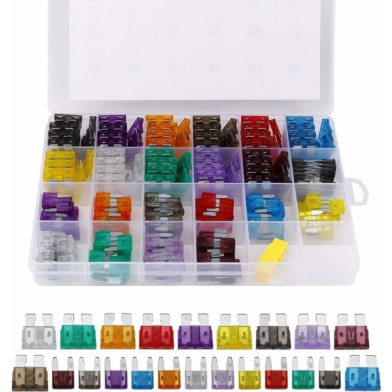 foto del prodotto fusibili per auto, mini fusibili per auto, kit assortito 2a 3a 5a 7,5a 10a 15a 20a 25a 30a 35a 40a con scatola portaoggetti a clip, 242 pezzi