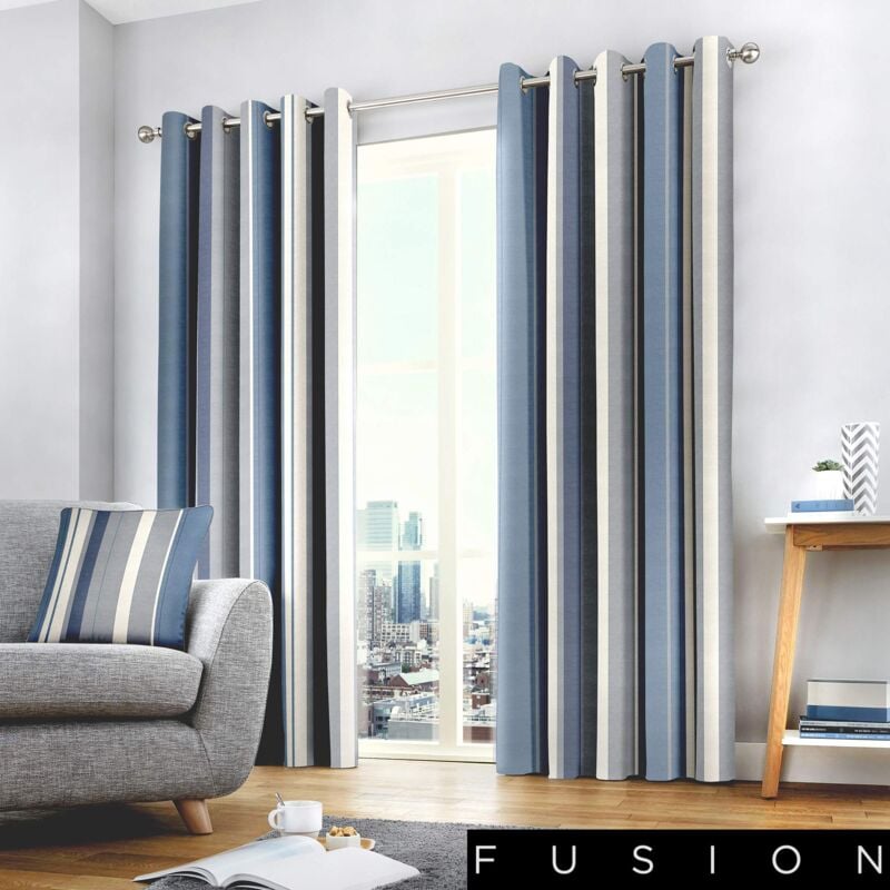 foto del prodotto fusion tende con occhielli, 100 cotone, blu, larghezza x 228,6 cm goccia 229 x 229 cm 