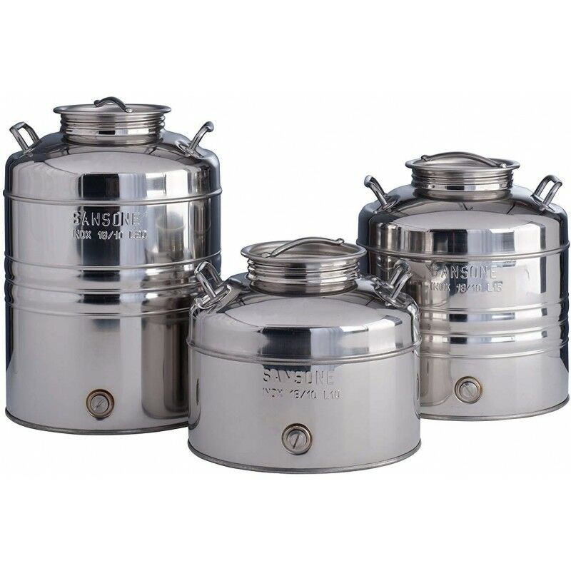 foto del prodotto fusto sansone e 10 litri damigiana bidone in acciaio inox 18 10 contenitore per olio vino miele acqua
