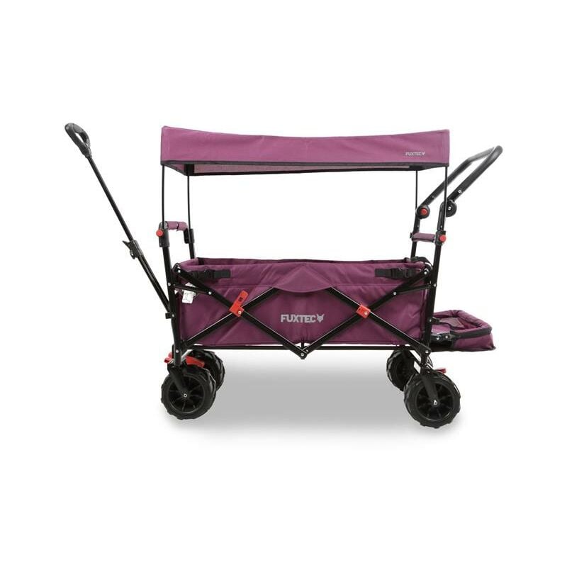 foto del prodotto fuxtec carrello da spiaggia pieghevole fx ctb800 viola con tettuccio parasole protetto dai raggi uv, maniglia di spinta e prolungamento interno
