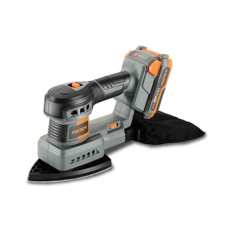 foto del prodotto fuxtec levigatrice orbitale a batteria 20v fx e1ms20 set con batteria 2ah e caricatore 1a