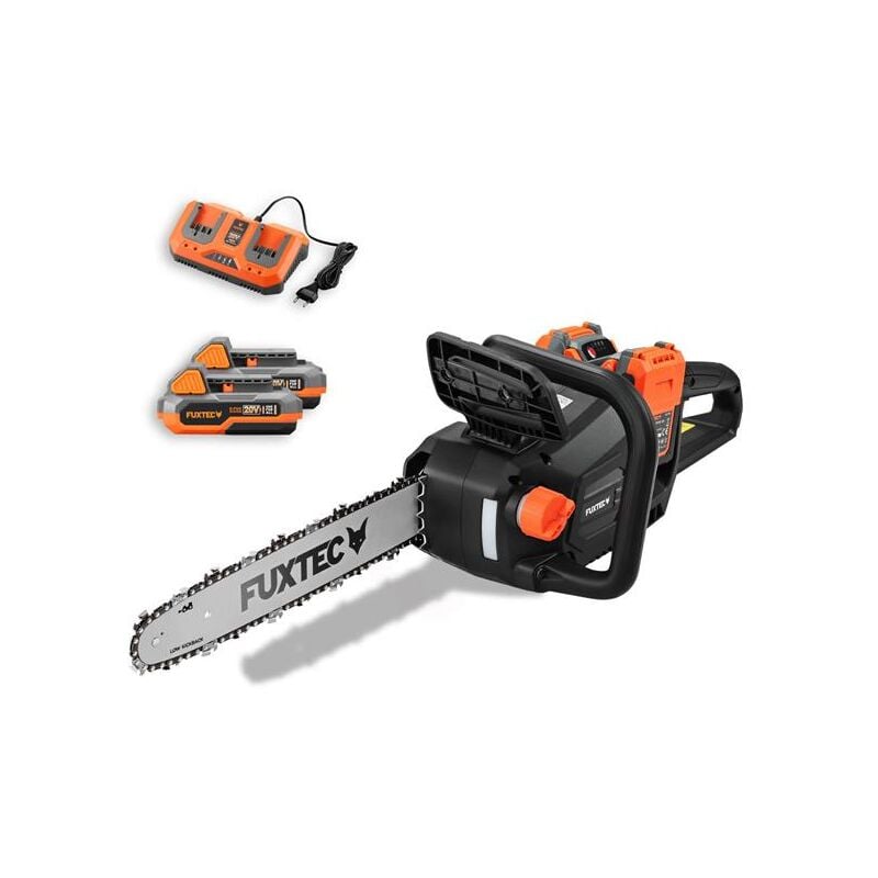 foto del prodotto fuxtec motosega a batteria 2x20v fx e2ks set lunghezza di taglio 35 cm, 4,2 kg, velocit della catena 15 m s, con 2 batterie da 2ah e caricatore