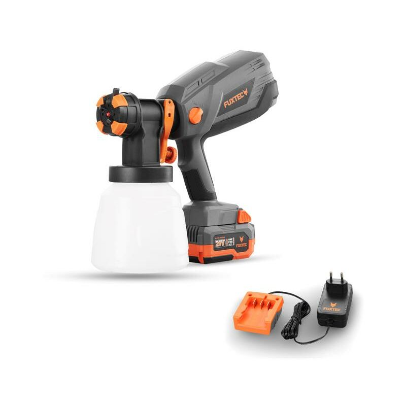 foto del prodotto fuxtec pistola a spuzzo a batteria 20v fx e1csp20 set spruzzatore per vernici con batteria 4ah e caricatore 1a