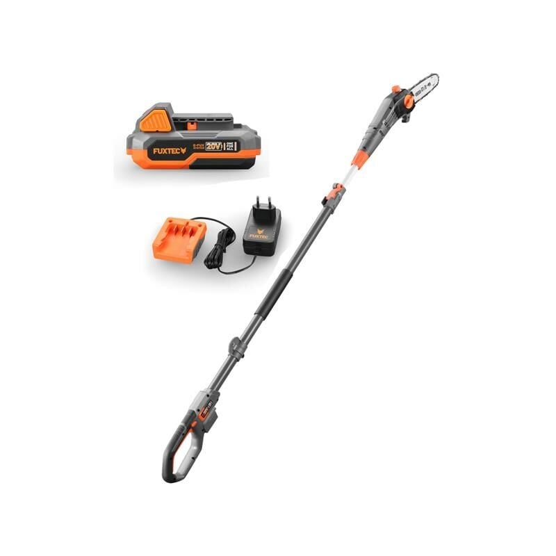 foto del prodotto fuxtec potatore telescopico motosega a batteria 20v e1he20 con batteria e caricatore