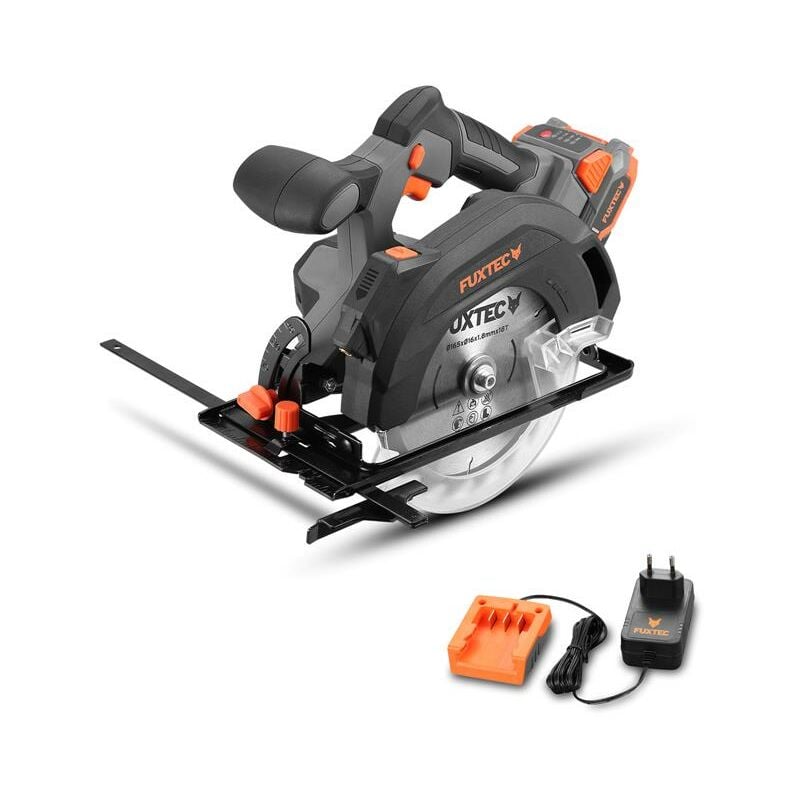 foto del prodotto fuxtec sega circolare manuale a batteria 20v fx e1cs20 set con 1 x batteria 4ah, 1 x caricatore 1a