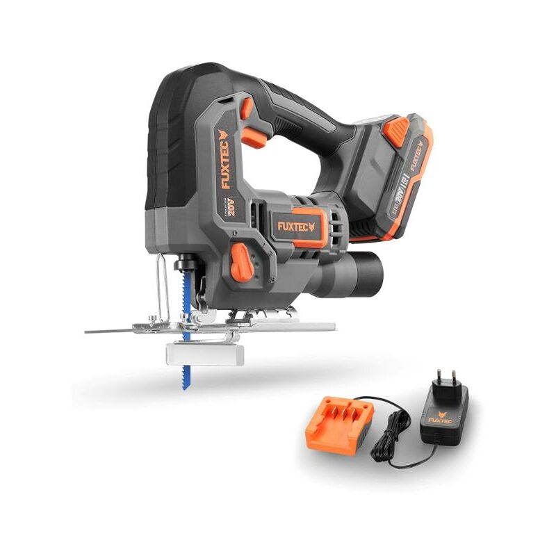 foto del prodotto fuxtec seghetto alternativo a batteria 20v e1js20 set con batteria e caricatore