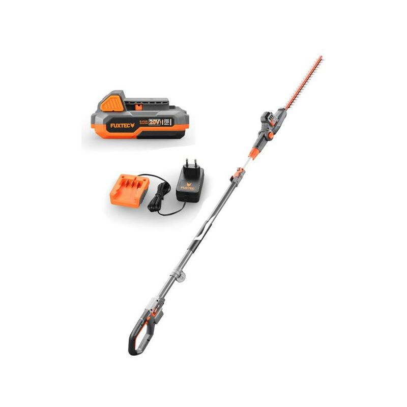 foto del prodotto fuxtec tagliasiepi telescopico a batteria 20v e1hh20 set con batteria e caricatore