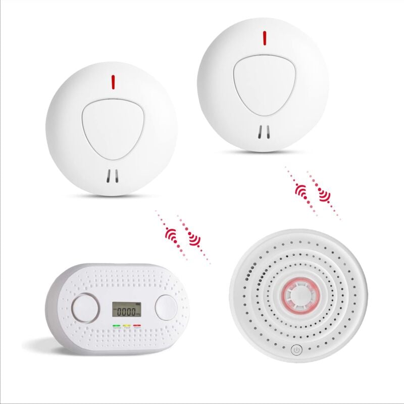 foto del prodotto fxo rilevatore ottico di fumo, calore e monossido di carbonio interconnesso 1 allarme di calore, 2 fumo e 1 co allarmi antincendio wireless