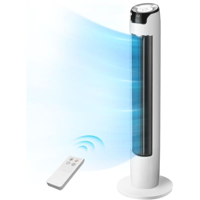 foto del prodotto fz10-16ar ventilatore a torre con telecomando, 110 cm, con oscillazione 60 , 6 livelli di velocità, 3 ventilazioni, timer 12h, bianco - midea