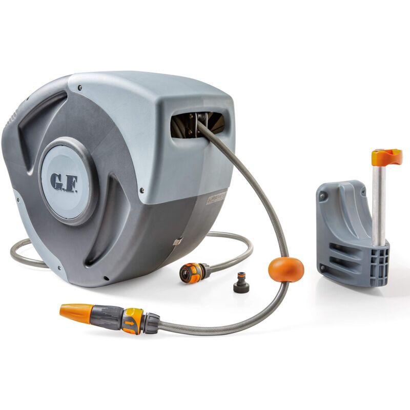 foto del prodotto g.f. srl rewall 30, avvolgitubo automatico a parete, per l irrigazione di giardini medio grandi, orientabile 180 , con 30 metri di tubo