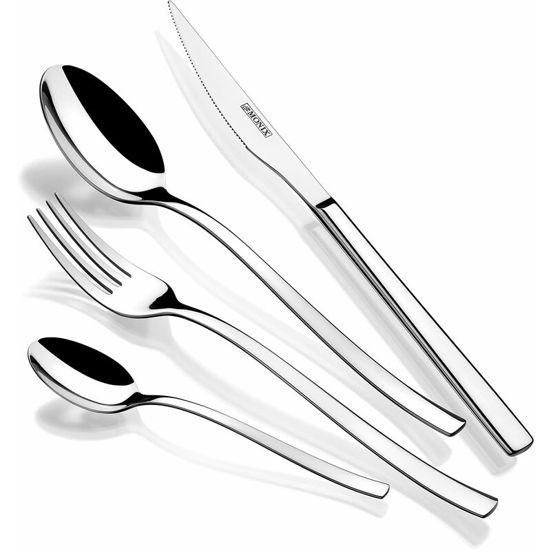 foto del prodotto g nova set di posate da 24 pezzi con coltello da bistecca, in acciaio inox 18 10, design moderno e moderno, finitura lucida lucida, spessore 2,5 mm