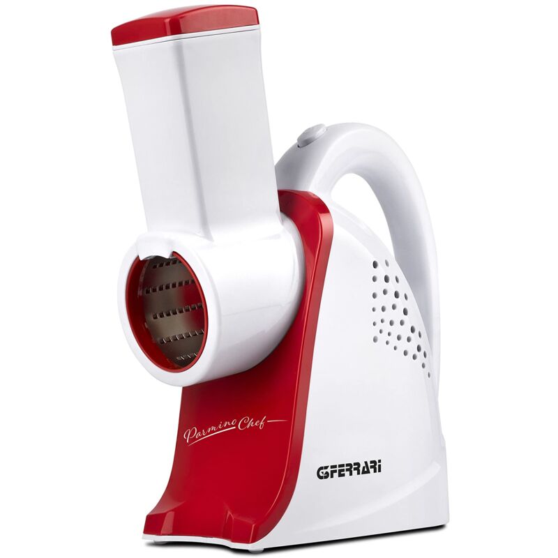 foto del prodotto g20133 parmino chef grattugia e affettaverdure elettrico, 240 w, 4 rulli inox di taglio intercambiabili, comoda maniglia, completamente smontabile, plastica, bianco/rosso - g3 ferrari