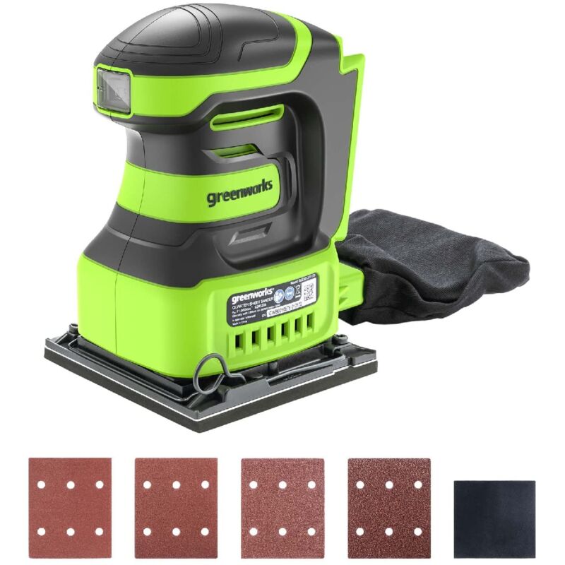 foto del prodotto g24ss14 levigatrice da 1 4 di foglio a batteria, 11000 giri min., senza batteria 24v e caricabatterie, garanzia 3 anni greenworks