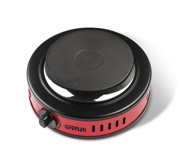 foto del prodotto g3 ferrari g10157 fornello portatile elettrico, 500 w, regolazione temperatura, piastra in ghisa 11 cm, spia d 39 accensione, ideale per campeggio, rosso