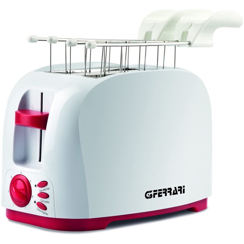 foto del prodotto g3 ferrari g10179 tostapane to st r, 800 watt, pinze inox, ampie fessure per toast farciti, vassoio raccogli briciole, 7 livelli di cottura, bianco