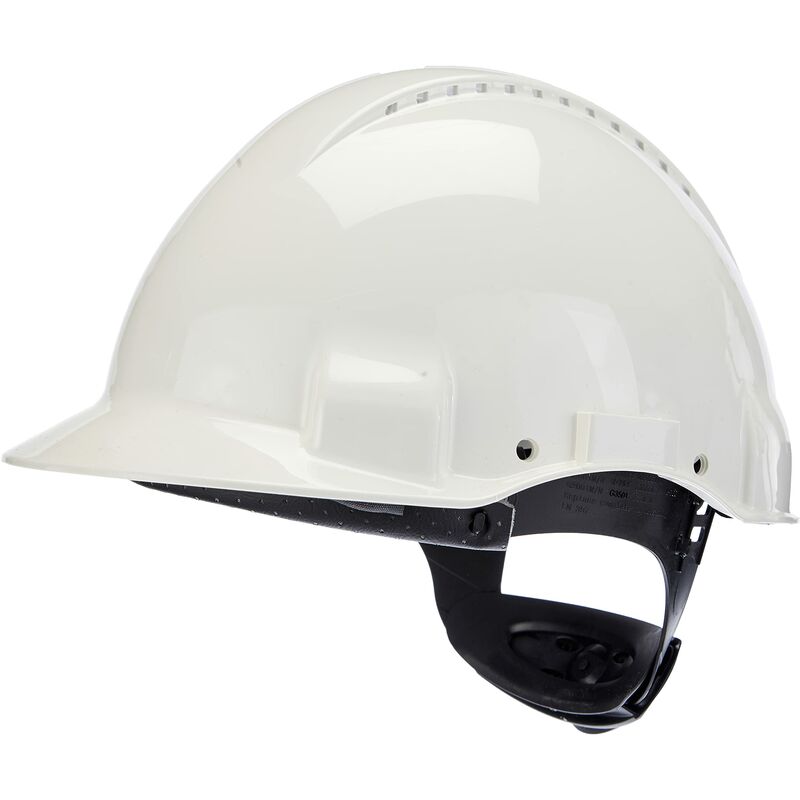 foto del prodotto g3000nuv vi elmetto di protezione con uvicator, cricchetto e fascia antisudore in plastica, ventilato, bianco 3m