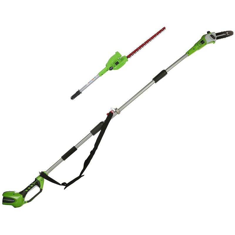 foto del prodotto g40psh sega e tagliasiepi ad asta a batteria 2 in 1, tracolla, barra della sega ad asta 20cm, lame tagliasiepi doppia azione 51cm, senza batteria 40v