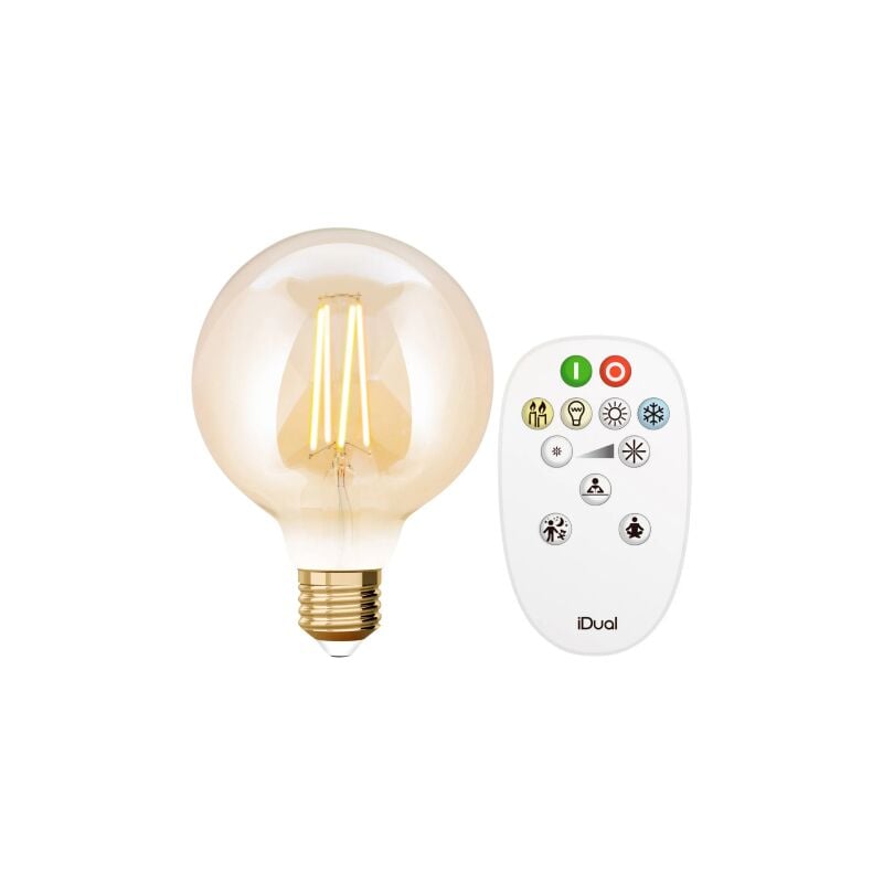 foto del prodotto g95 lampadina a filamento led globo, 9 w, colore ambra con telecomando lutec