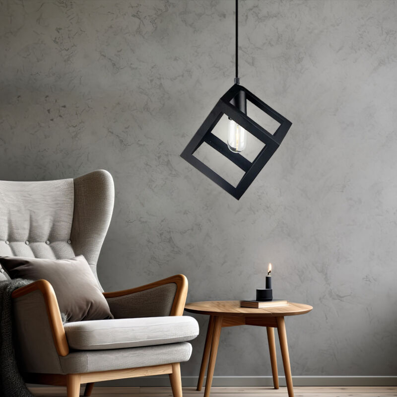 foto del prodotto gabbia a sospensione per soggiorno illuminazione a soffitto a sospensione nera in set incl. lampadine led