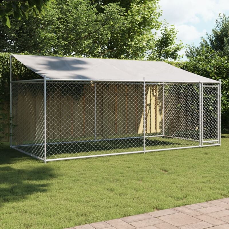 foto del prodotto gabbia cani con tetto e porta grigia 4x2x2 m in acciaio zincato vidaxl