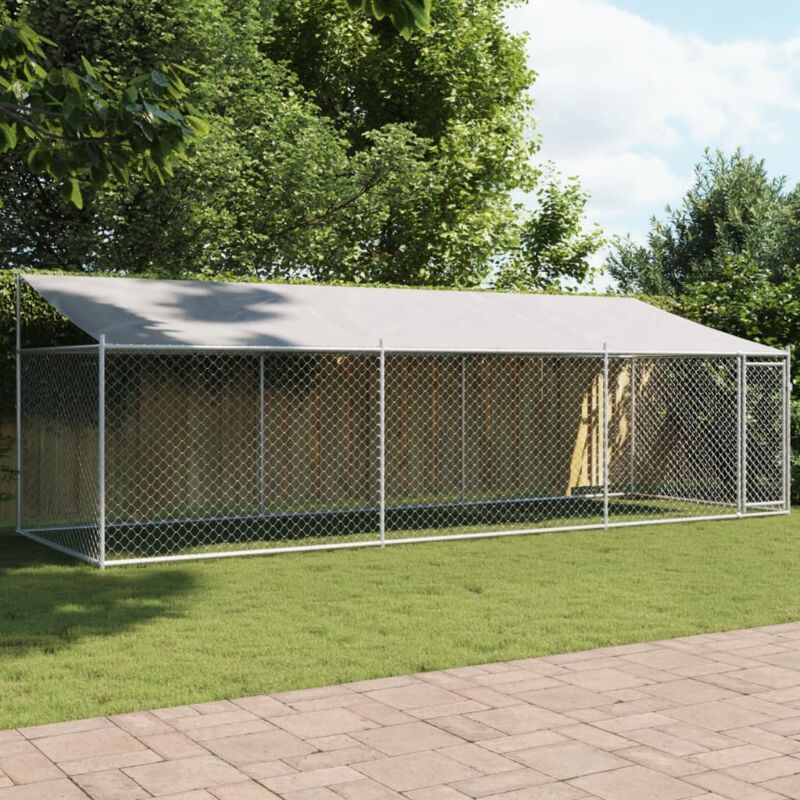 foto del prodotto gabbia cani con tetto e porta grigia 6x2x2 m in acciaio zincato vidaxl 628845