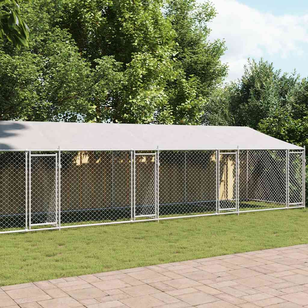 foto del prodotto gabbia cani con tetto e porte grigia 10x2x2 m acciaio zincatocod mxl 134864