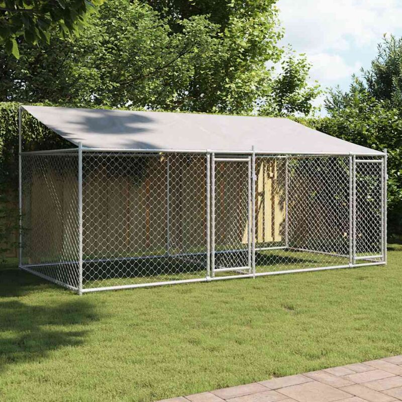 foto del prodotto gabbia cani con tetto e porte grigia 4x2x2 m in acciaio zincato vidaxl 154728