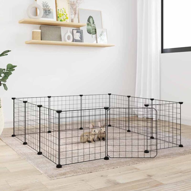 foto del prodotto gabbia per animali 12 pannelli con porta nero 35x35 cm acciaio cod mxl 53795