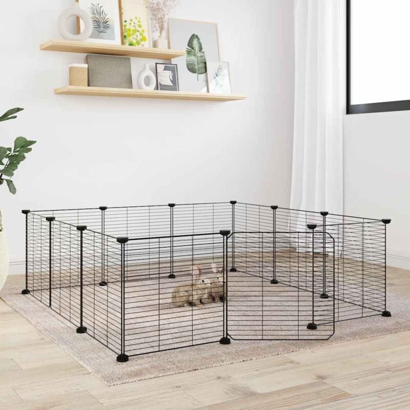 foto del prodotto gabbia per animali 12 pannelli con porta nero 35x35 cm acciaio vidaxl