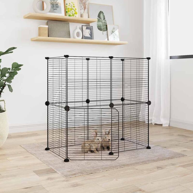 foto del prodotto gabbia per animali 12 pannelli con porta nero 35x35 cm acciaio vidaxl