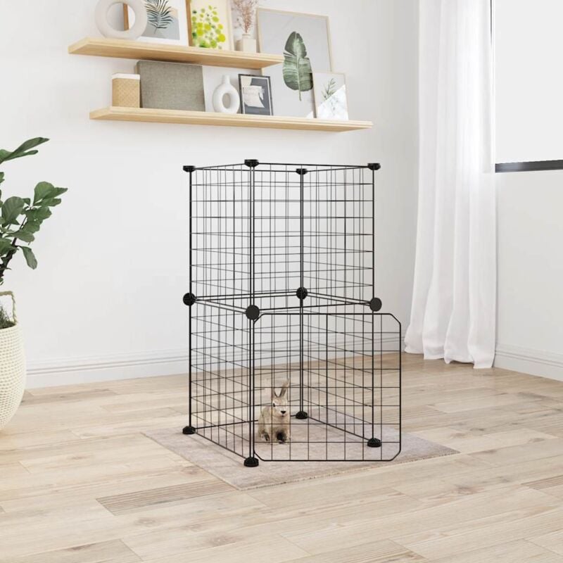 foto del prodotto gabbia per animali 8 pannelli con porta nero 35x35 cm acciaio vidaxl