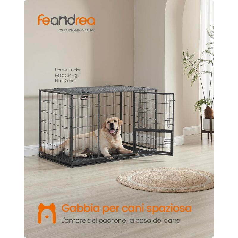 foto del prodotto gabbia per cani, casetta per animali, 122 x 75,5 x 80,5 cm, per cani di taglia media e grande, doppia porta rimovibile, parco per cani, xxl, grigio